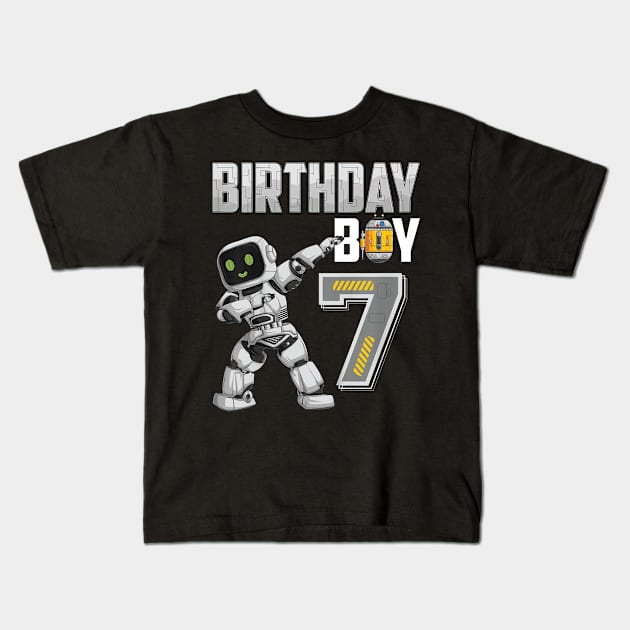 Kids 7 Year Old Dabbing Robot Kids T-Shirt by dailydadacomic